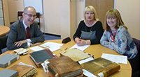 Sue & Jill (Rey Reynolds daughters) with Chris Latimer of Stoke City Archives